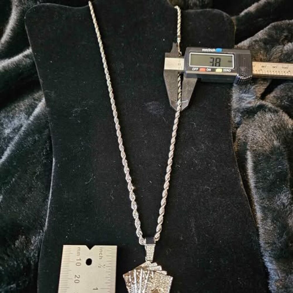 24" Gold over Rope Chain with Royal Flush Pendant and CZ's
